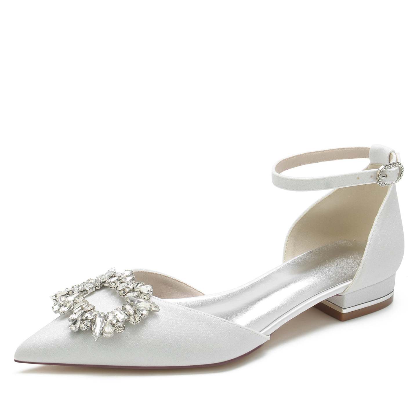 Bridal Shoes for Women with Glitter Square Crystal and Low Pointed Toe Buckle