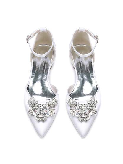 Bridesmaid Shoes for Women with Rhinestones Low Heel and Pointed Toe