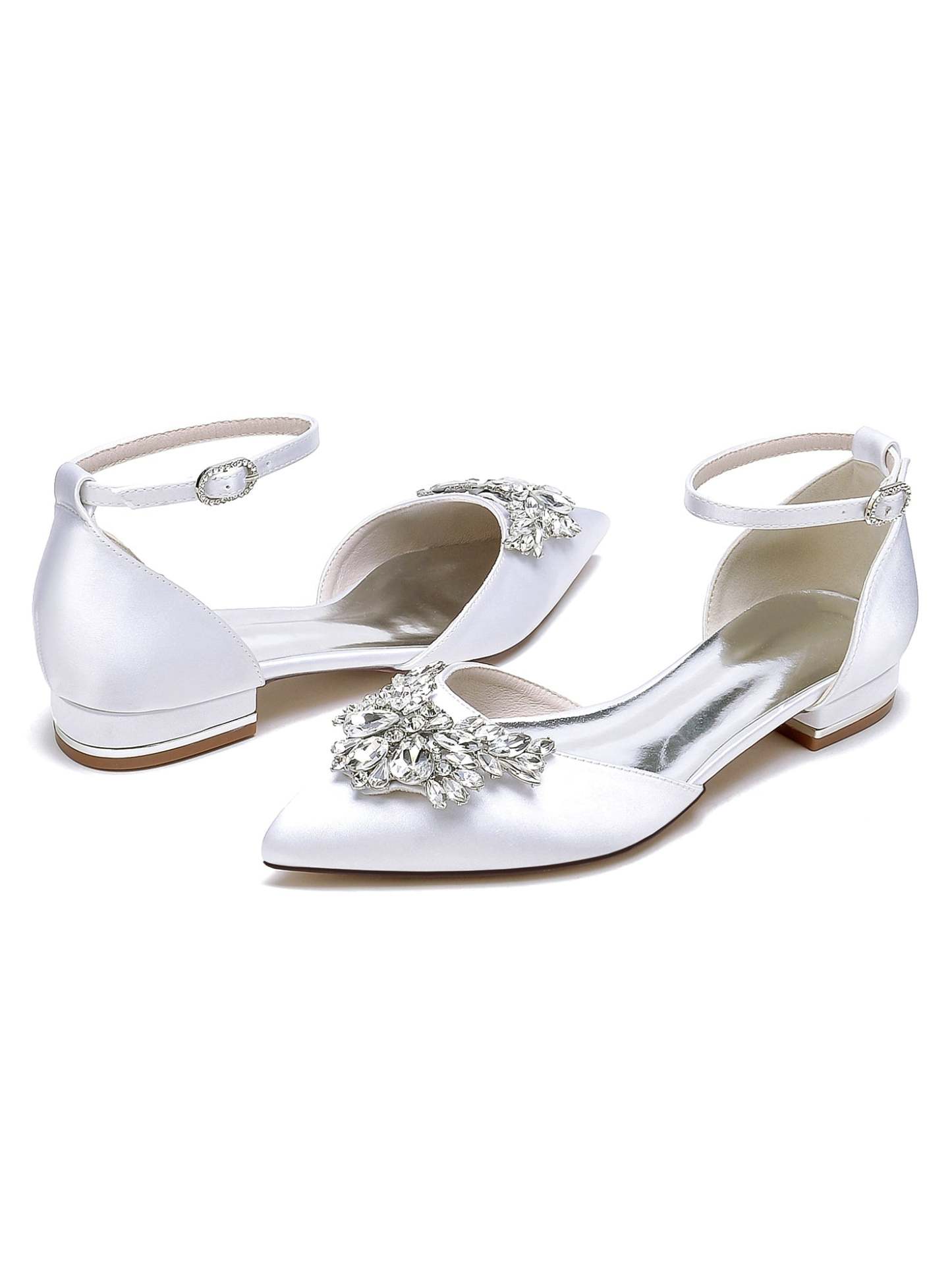Bridesmaid Shoes for Women with Rhinestones Low Heel and Pointed Toe