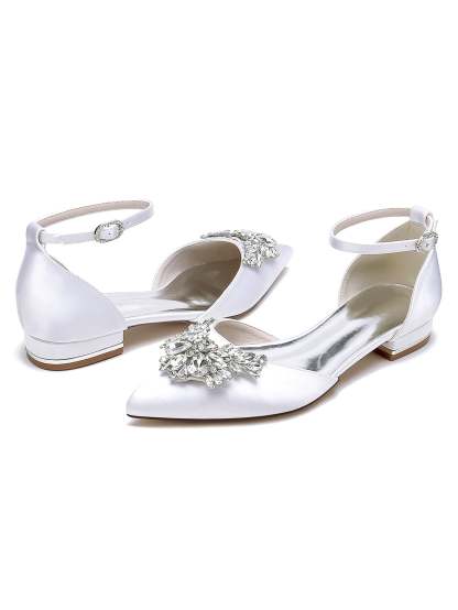Bridesmaid Shoes for Women with Rhinestones Low Heel and Pointed Toe