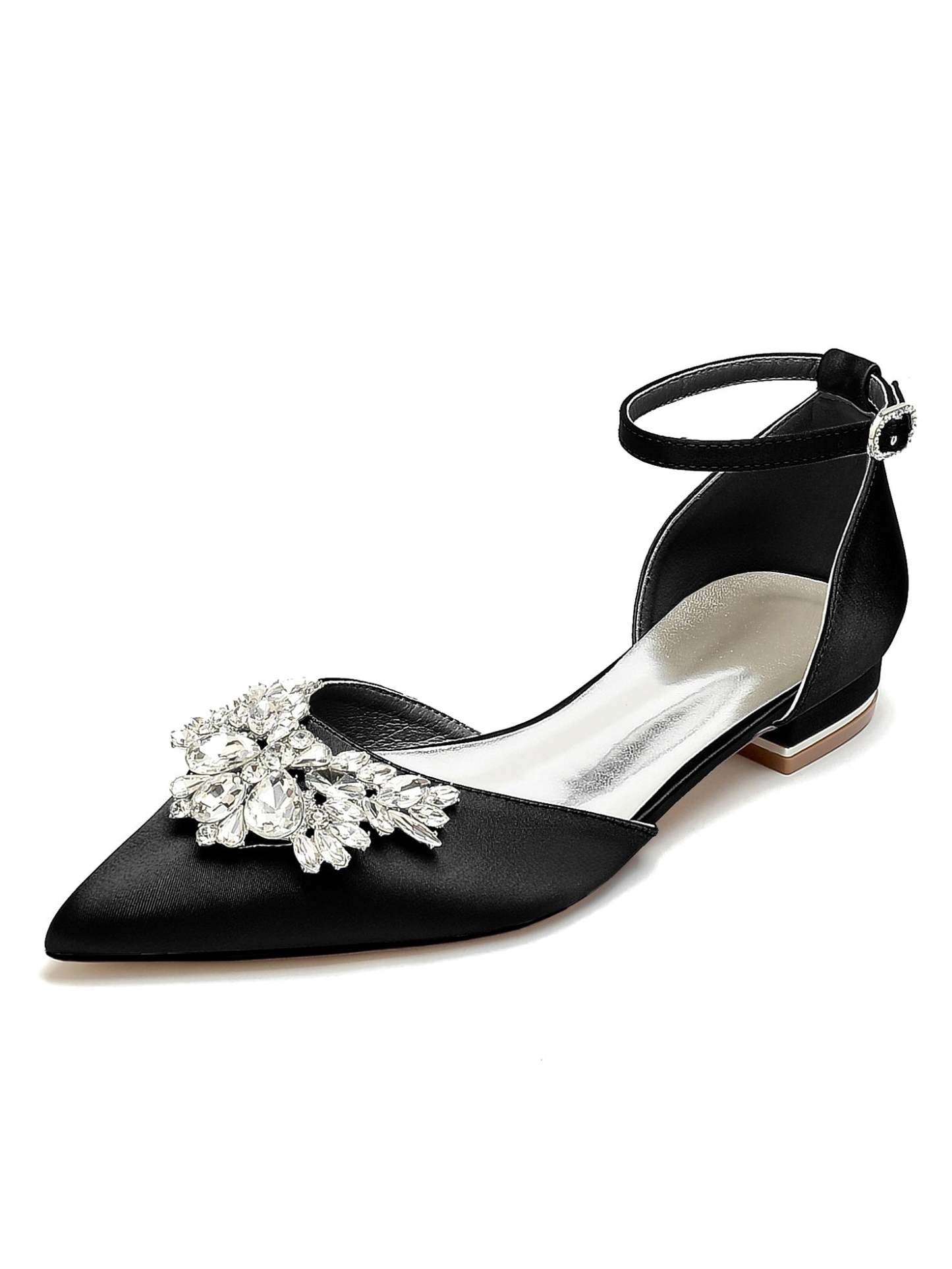 Bridesmaid Shoes for Women with Rhinestones Low Heel and Pointed Toe