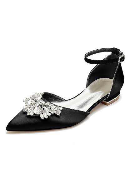 Bridesmaid Shoes for Women with Rhinestones Low Heel and Pointed Toe