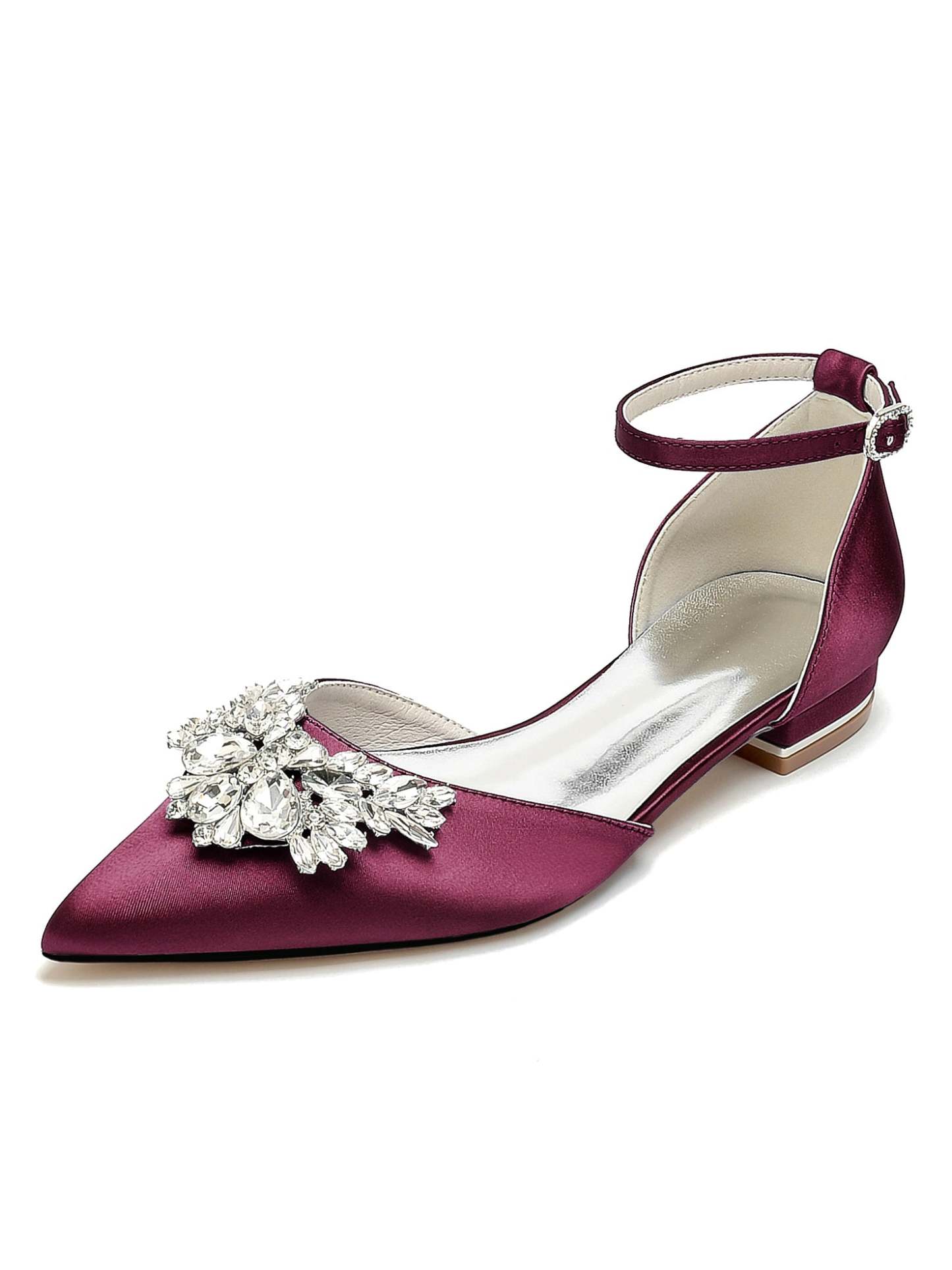 Bridesmaid Shoes for Women with Rhinestones Low Heel and Pointed Toe