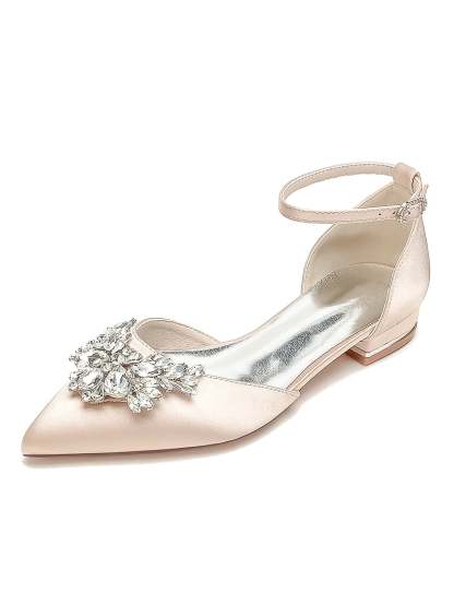 Bridesmaid Shoes for Women with Rhinestones Low Heel and Pointed Toe