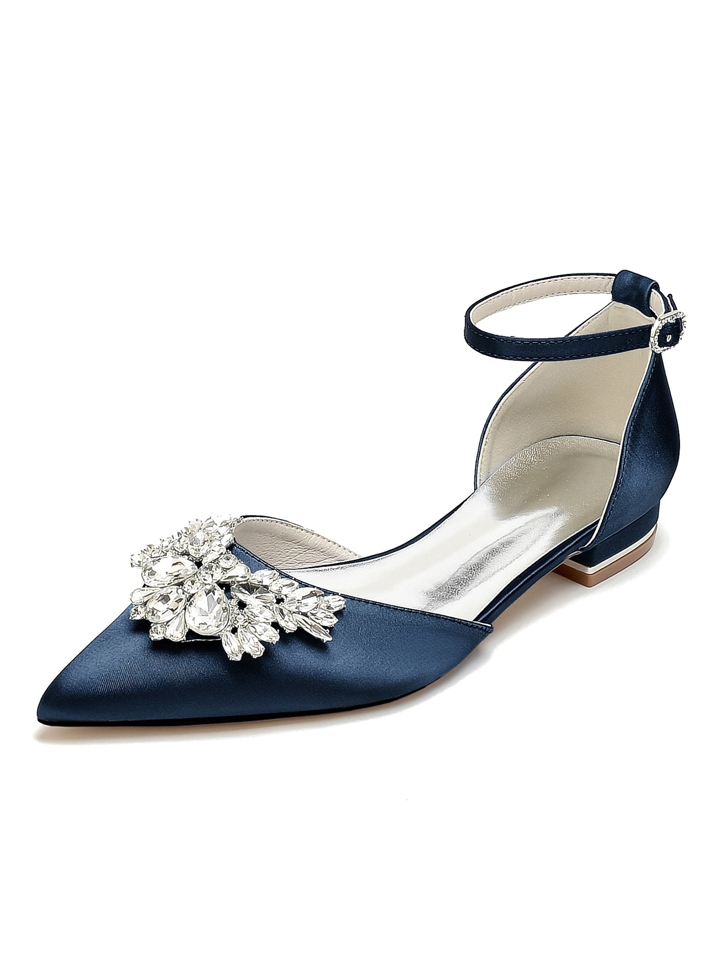 Bridesmaid Shoes for Women with Rhinestones Low Heel and Pointed Toe