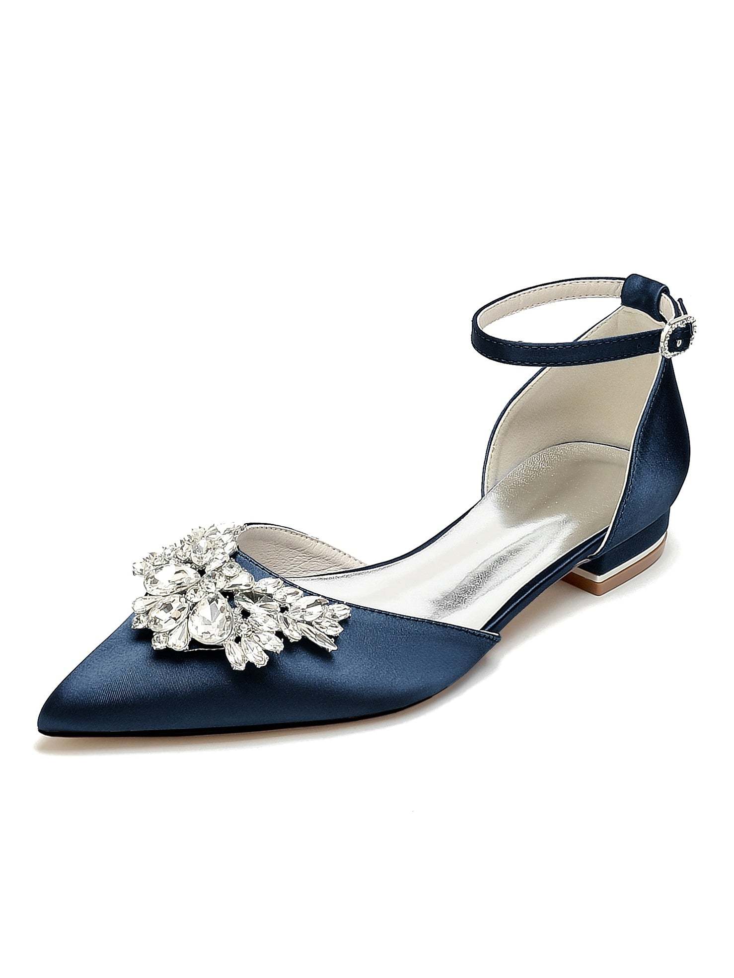 Bridesmaid Shoes for Women with Rhinestones Low Heel and Pointed Toe
