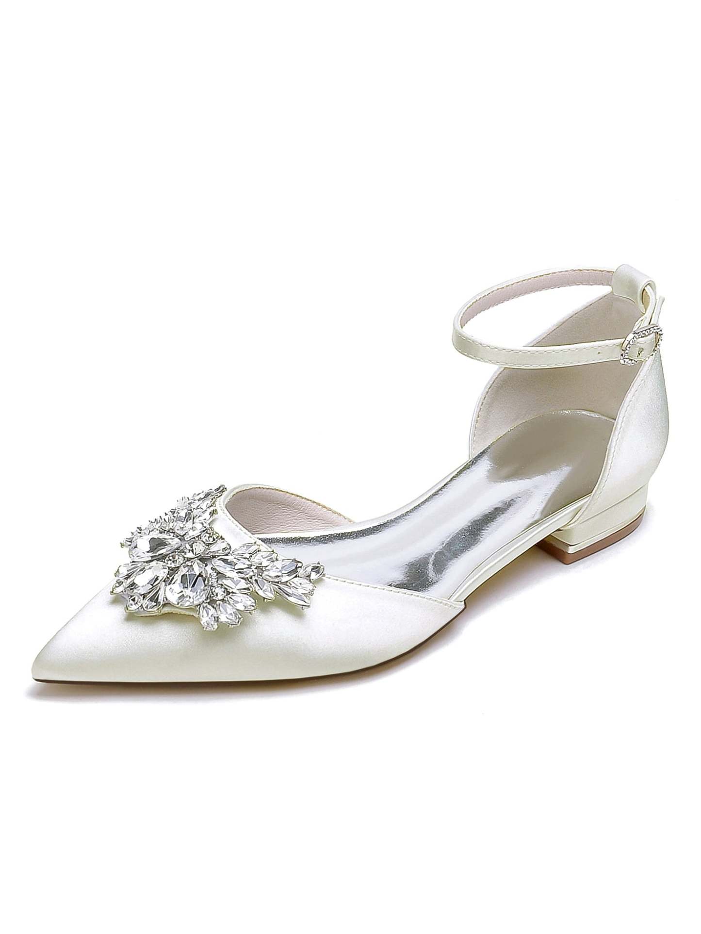 Bridesmaid Shoes for Women with Rhinestones Low Heel and Pointed Toe
