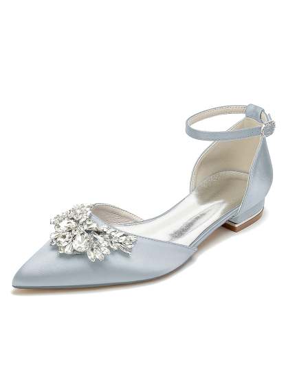 Bridesmaid Shoes for Women with Rhinestones Low Heel and Pointed Toe
