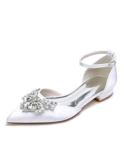 Bridesmaid Shoes for Women with Rhinestones Low Heel and Pointed Toe