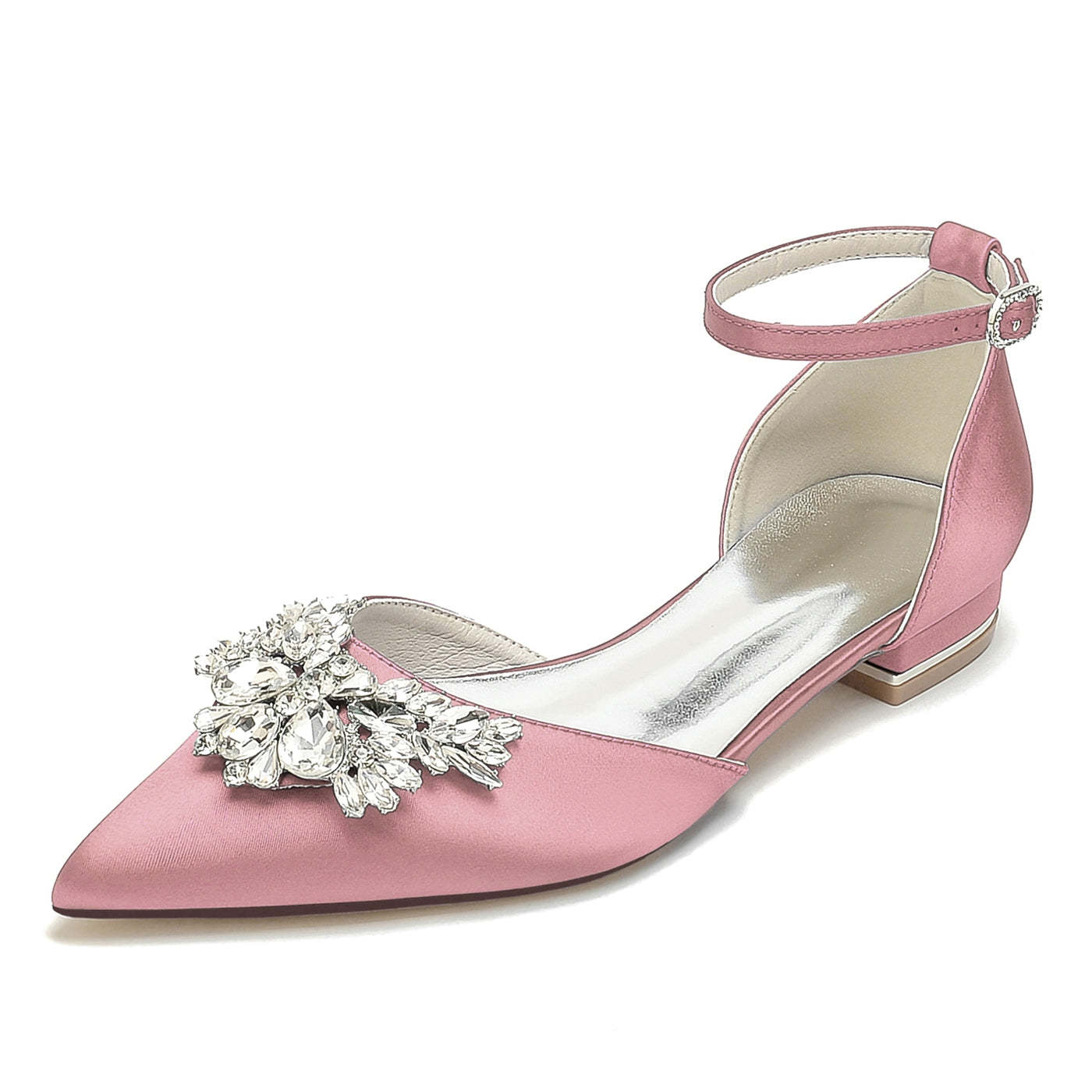 Bridesmaid Shoes for Women with Rhinestones Low Heel and Pointed Toe