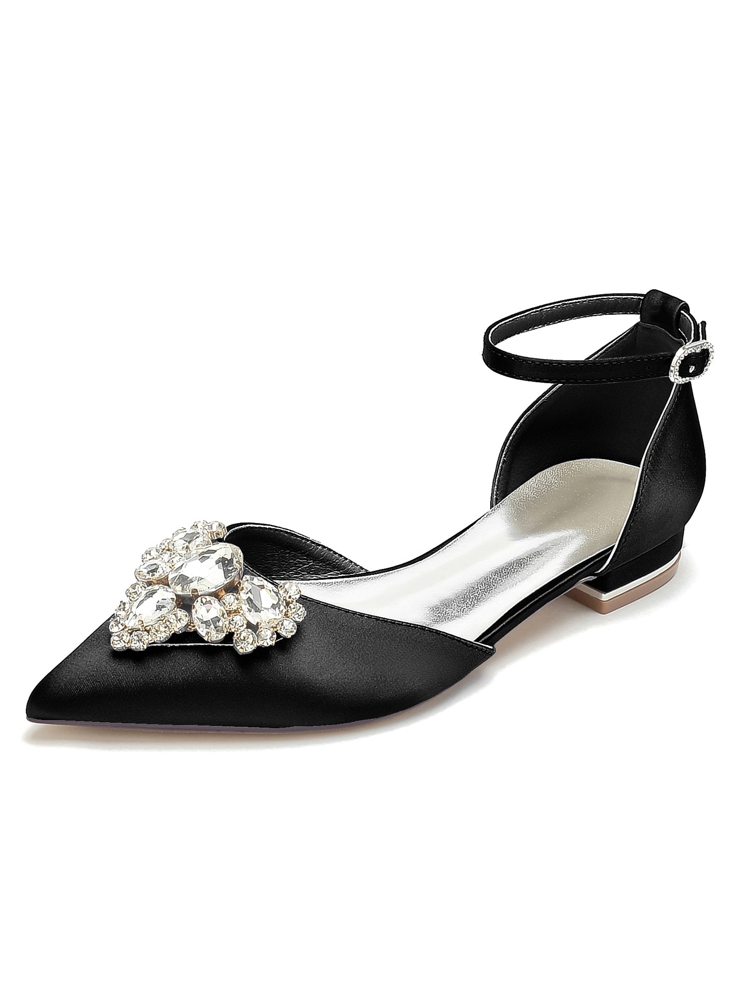 Bridesmaid Shoes for Women with Rhinestones Low Heel and Pointed Toe