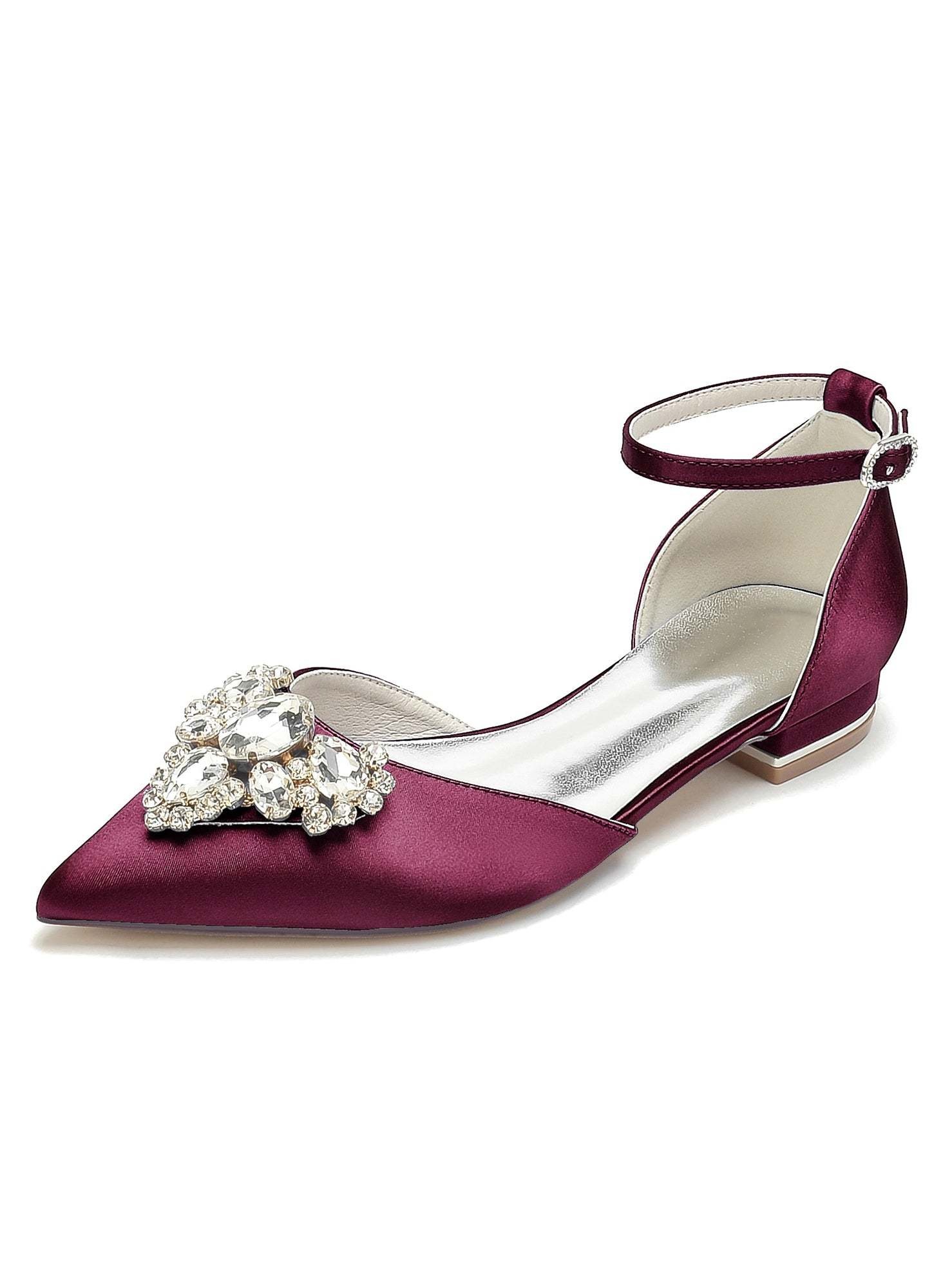 Bridesmaid Shoes for Women with Rhinestones Low Heel and Pointed Toe
