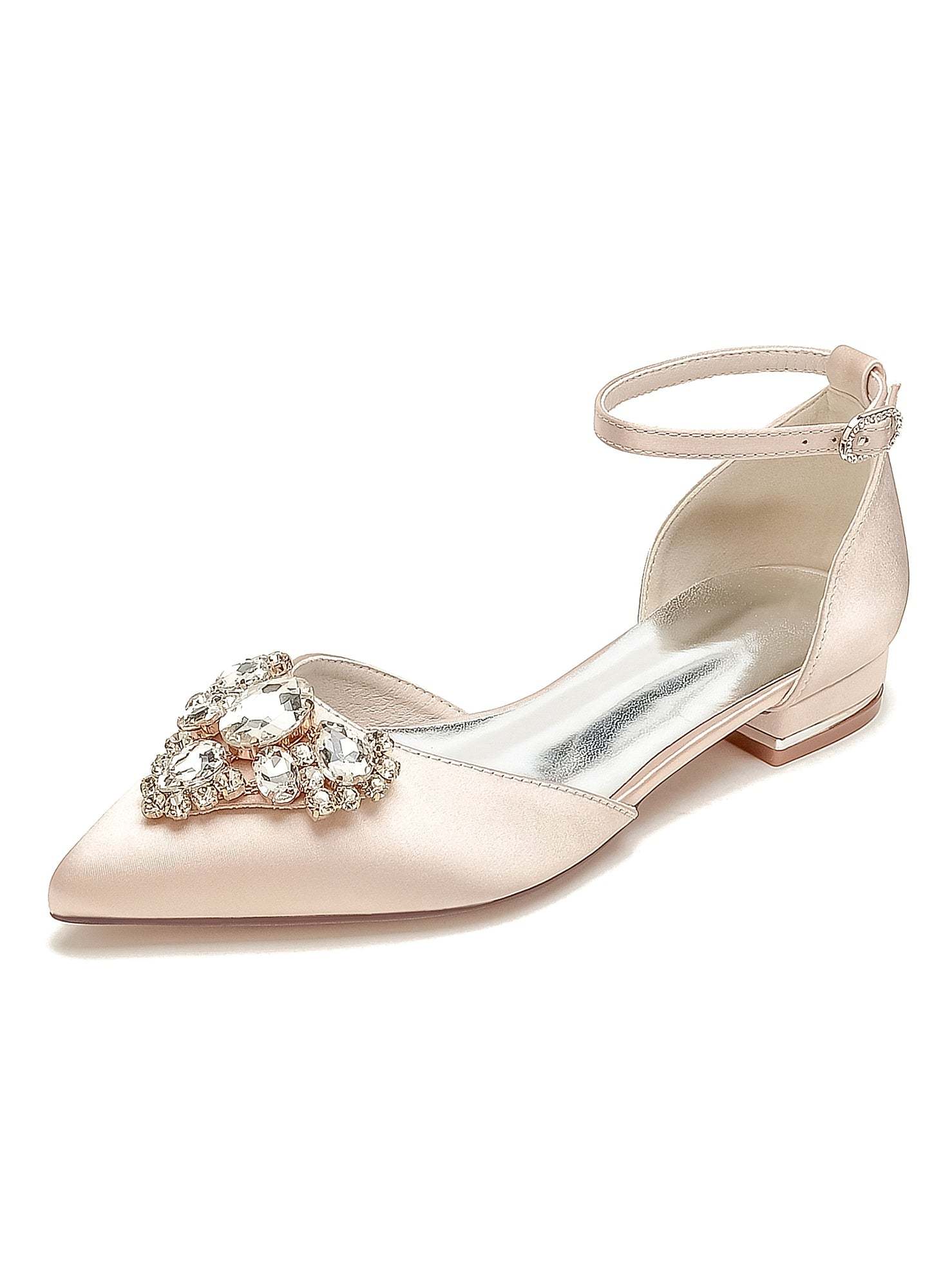 Bridesmaid Shoes for Women with Rhinestones Low Heel and Pointed Toe