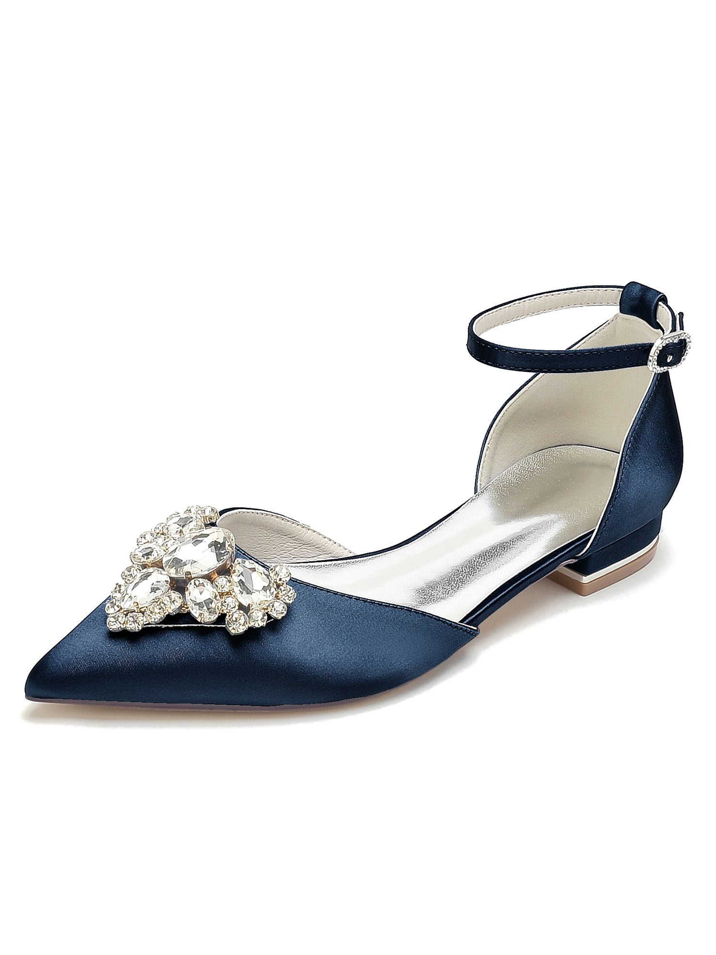 Bridesmaid Shoes for Women with Rhinestones Low Heel and Pointed Toe