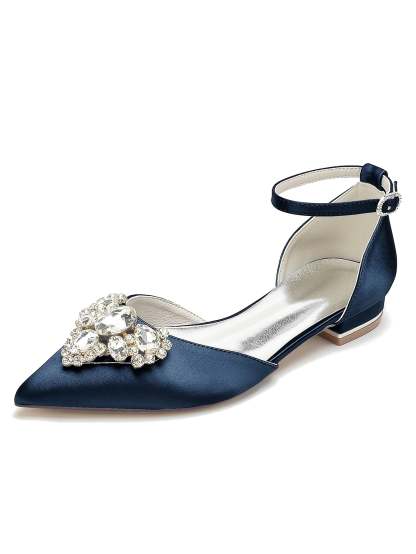 Bridesmaid Shoes for Women with Rhinestones Low Heel and Pointed Toe