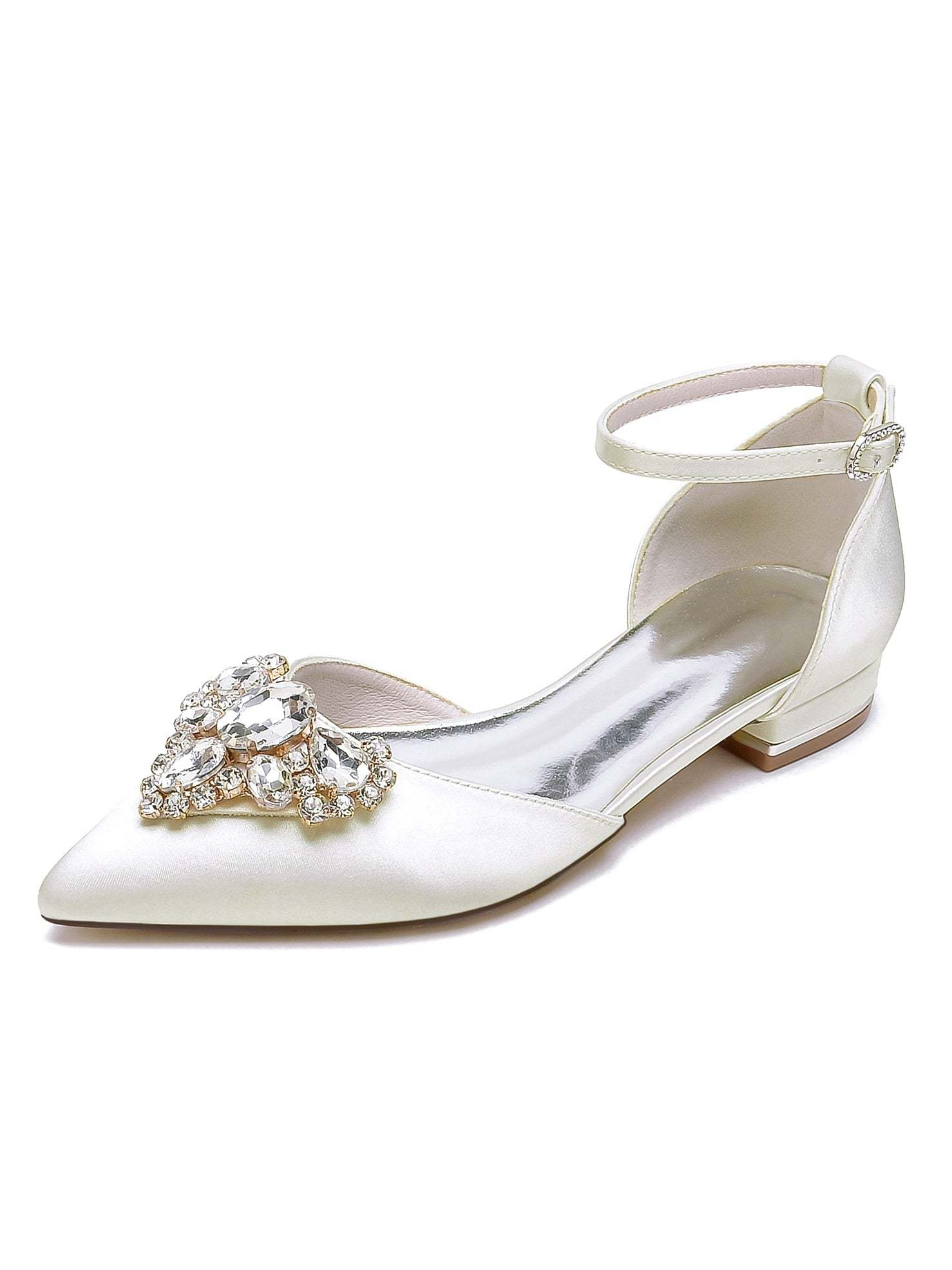 Bridesmaid Shoes for Women with Rhinestones Low Heel and Pointed Toe
