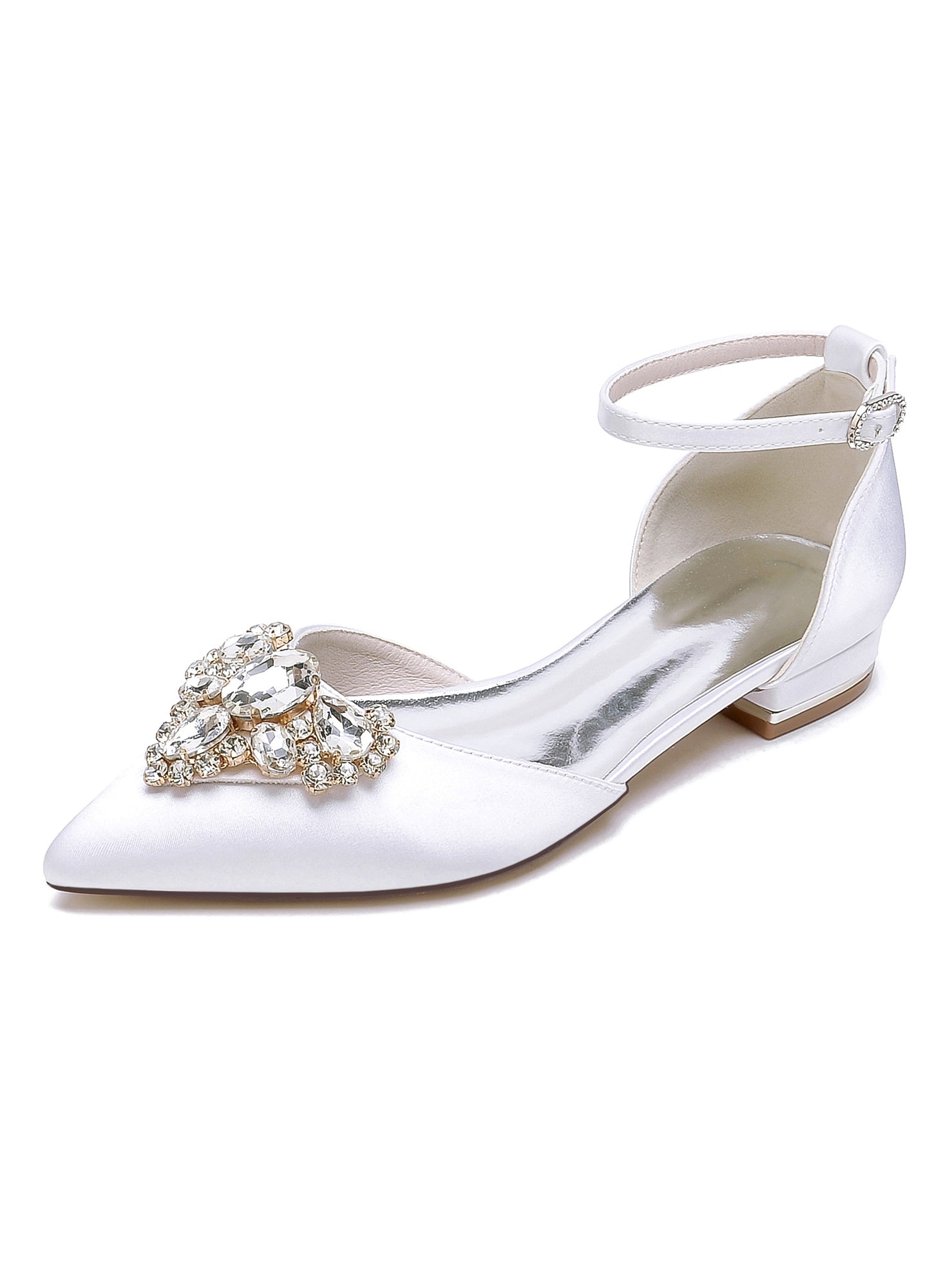 Bridesmaid Shoes for Women with Rhinestones Low Heel and Pointed Toe