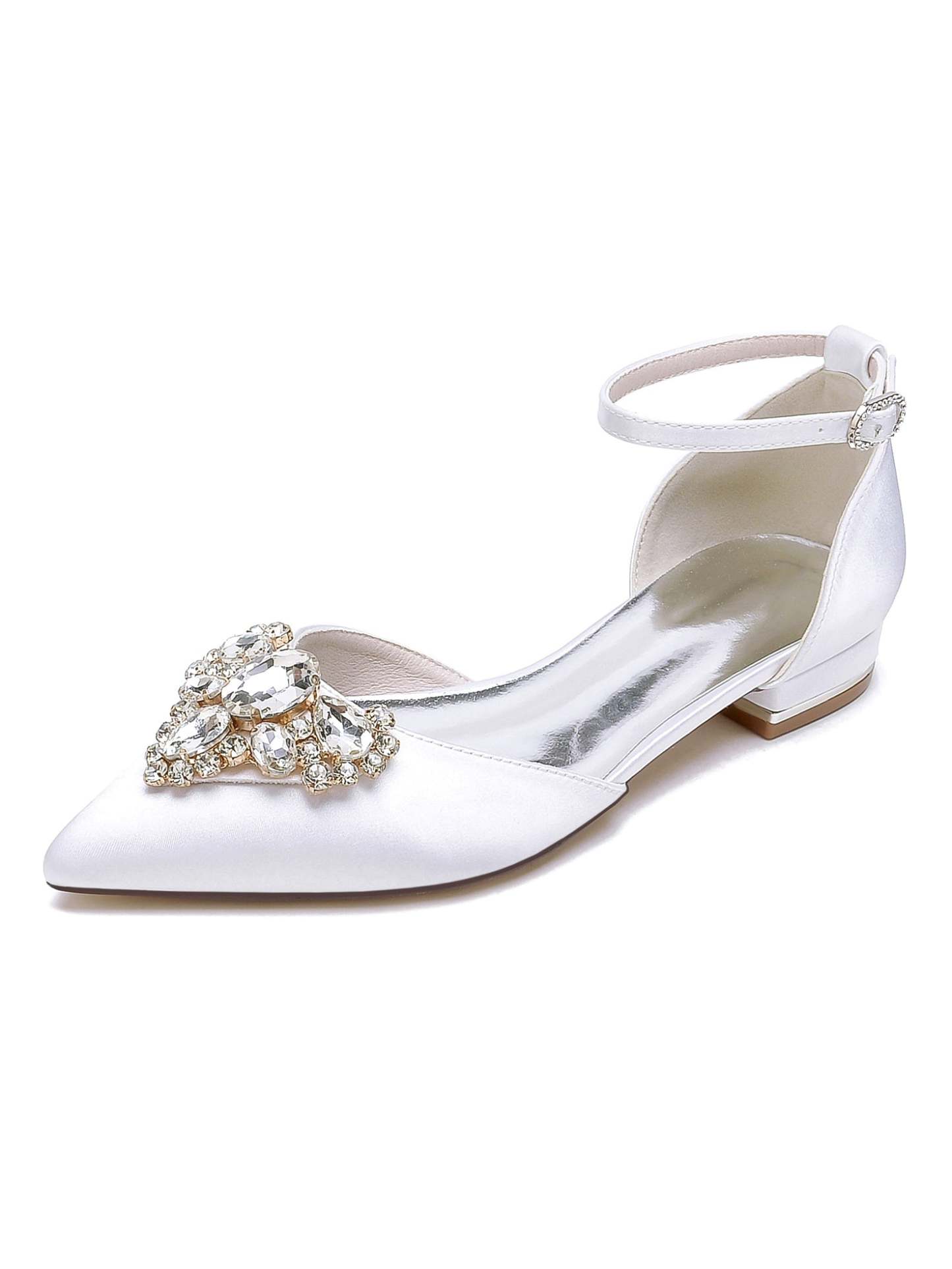 Bridesmaid Shoes for Women with Rhinestones Low Heel and Pointed Toe