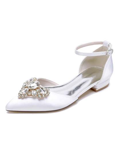 Bridesmaid Shoes for Women with Rhinestones Low Heel and Pointed Toe