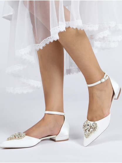 Bridesmaid Shoes for Women with Rhinestones Low Heel and Pointed Toe