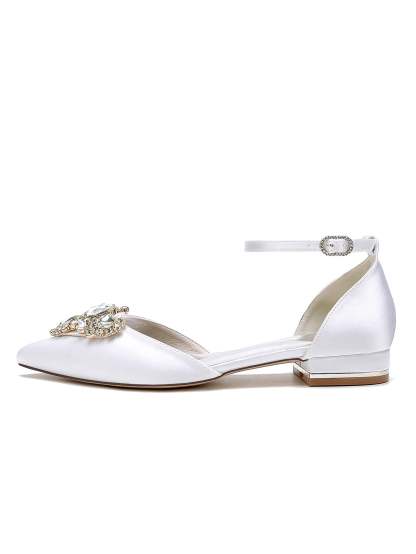 Bridesmaid Shoes for Women with Rhinestones Low Heel and Pointed Toe