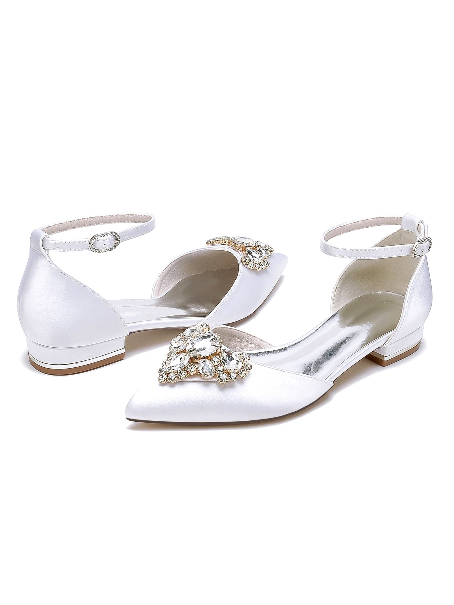 Bridesmaid Shoes for Women with Rhinestones Low Heel and Pointed Toe