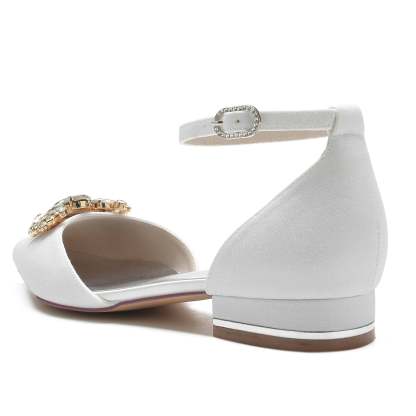 Bridal Shoes for Women with Glitter and Imitation Diamond Buckle Low Closed Toe