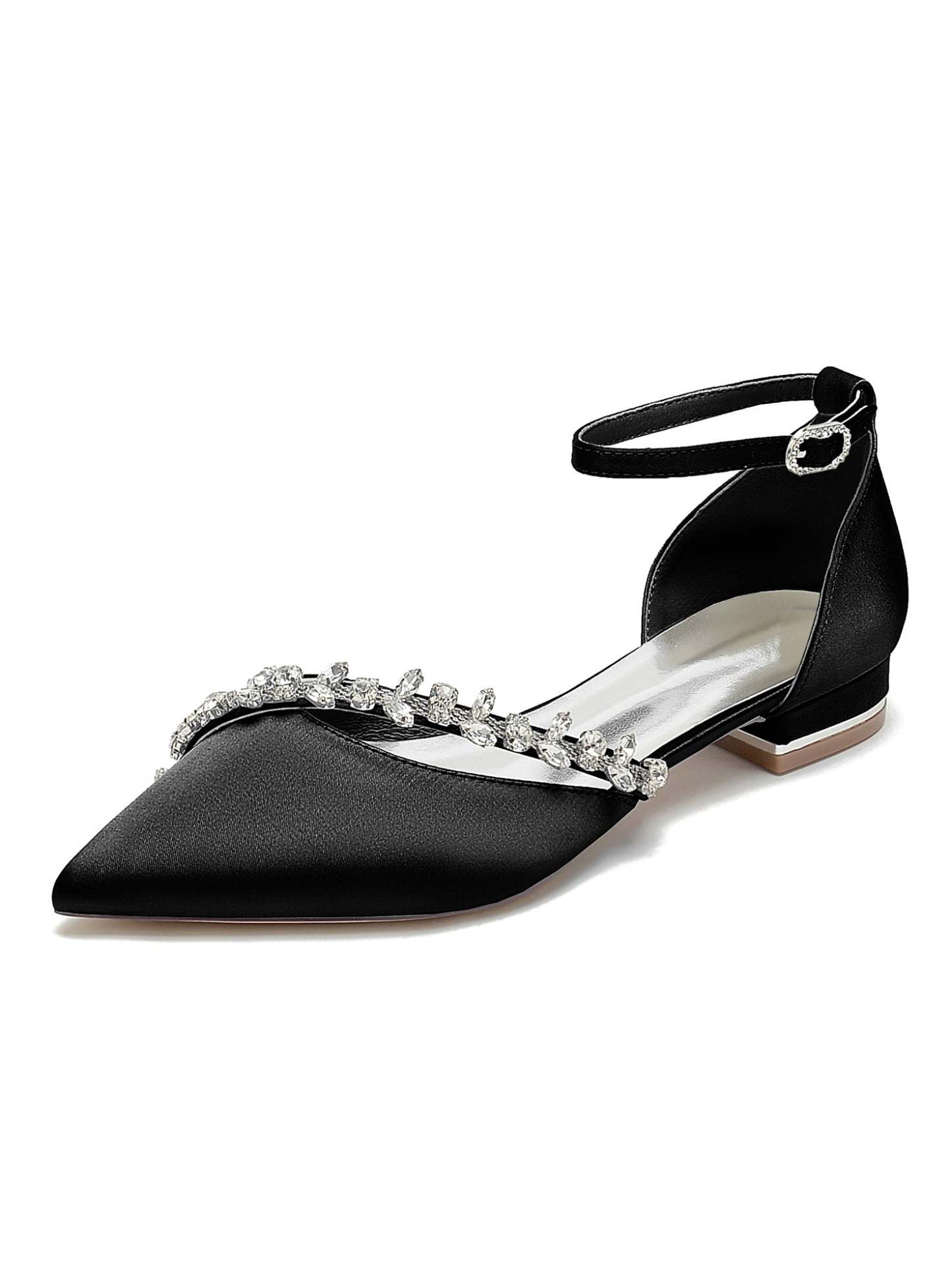 Bridal Shoes for Women with Rhinestones Low Heel and Pointed Toe