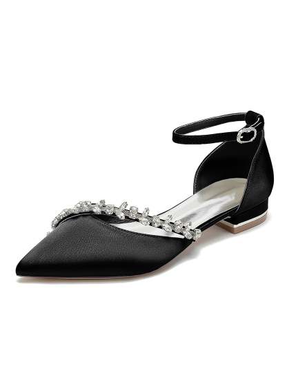 Bridal Shoes for Women with Rhinestones Low Heel and Pointed Toe