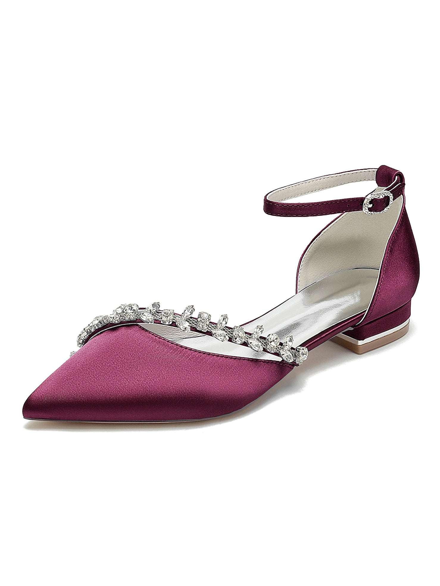 Bridal Shoes for Women with Rhinestones Low Heel and Pointed Toe