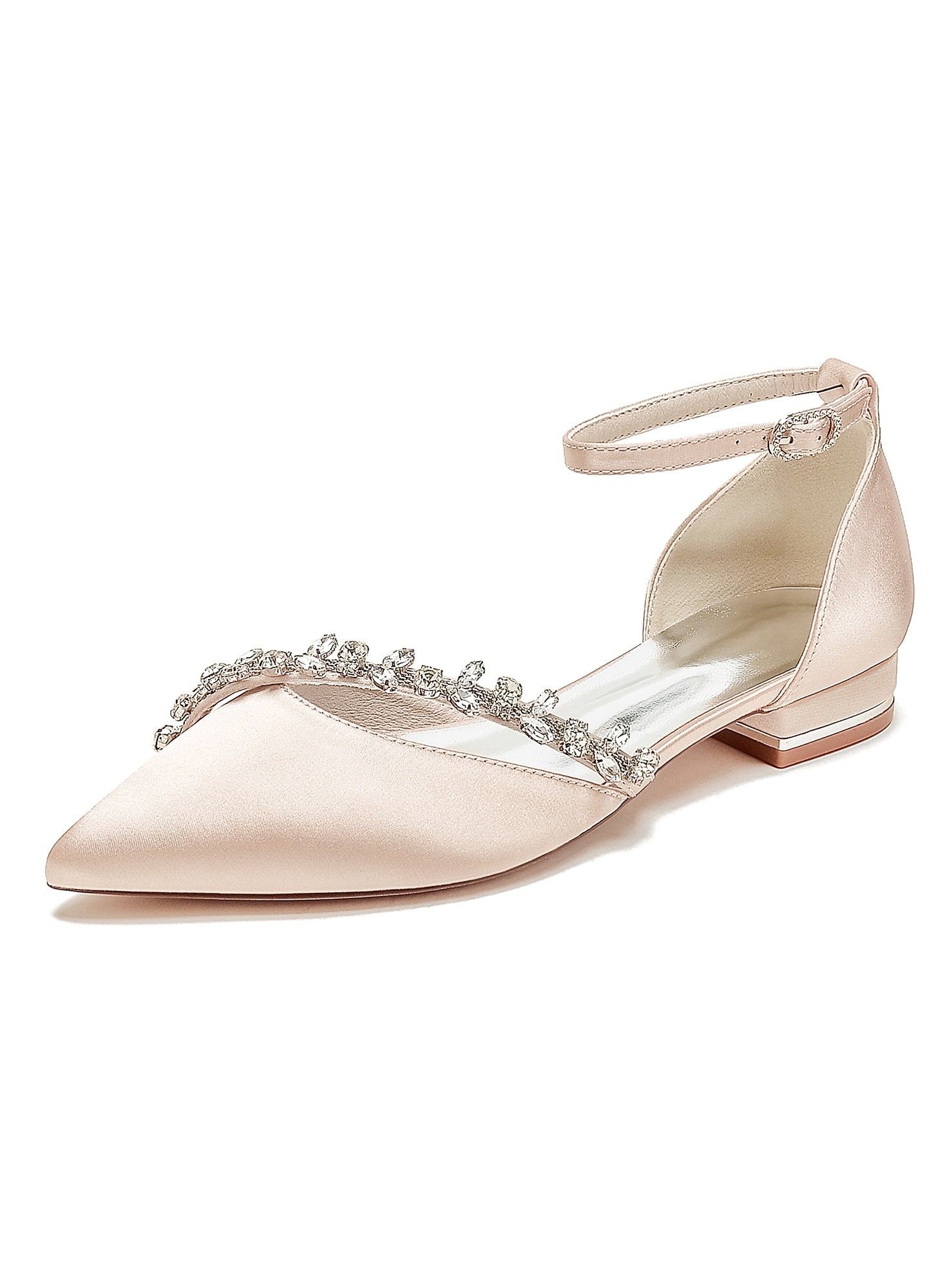 Bridal Shoes for Women with Rhinestones Low Heel and Pointed Toe