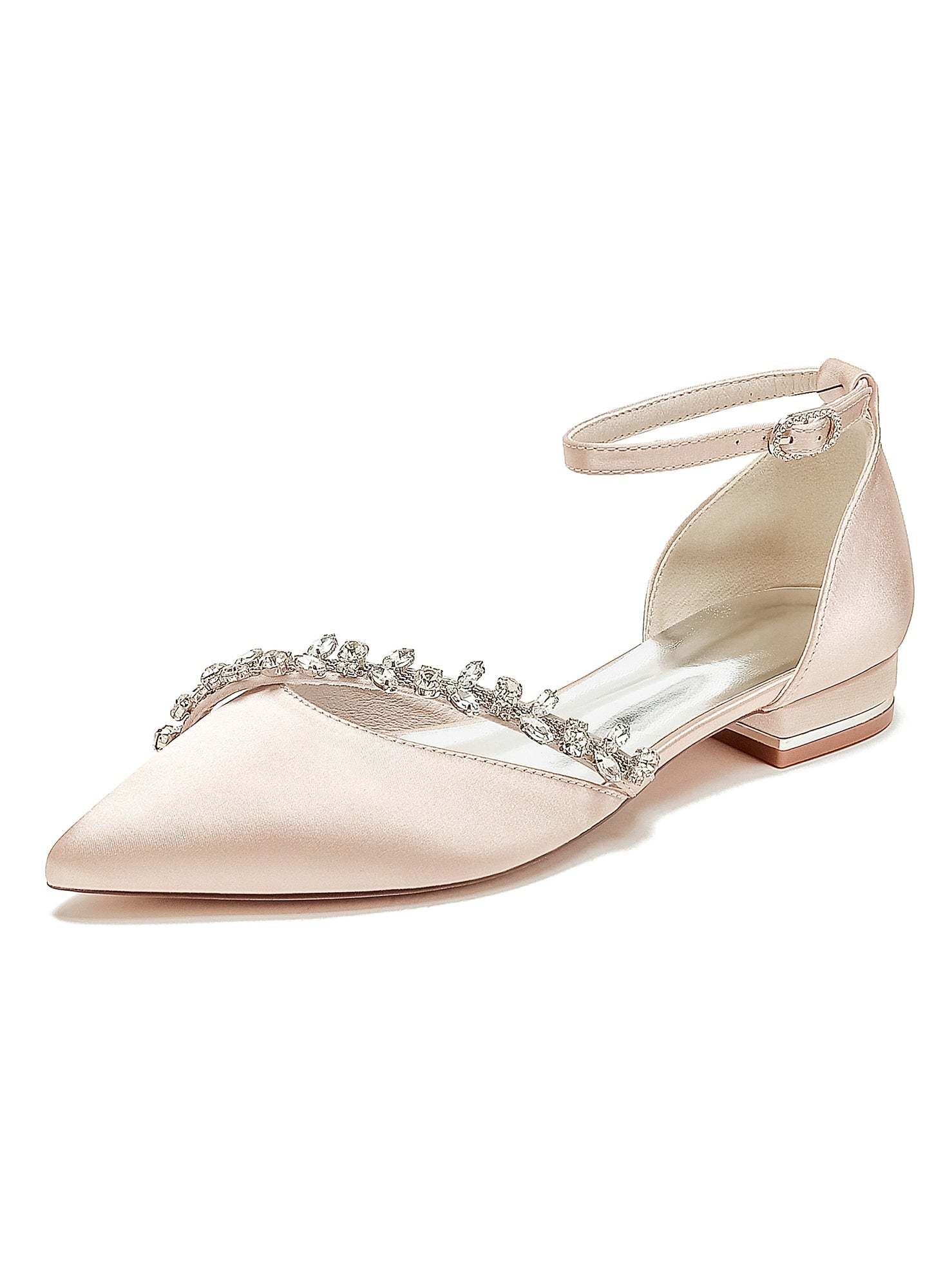 Bridal Shoes for Women with Rhinestones Low Heel and Pointed Toe