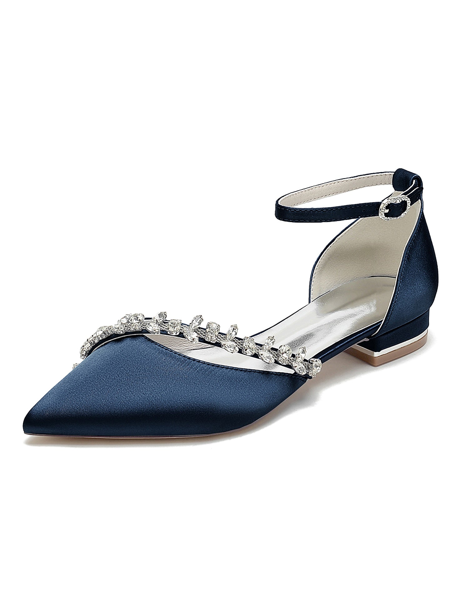 Bridal Shoes for Women with Rhinestones Low Heel and Pointed Toe