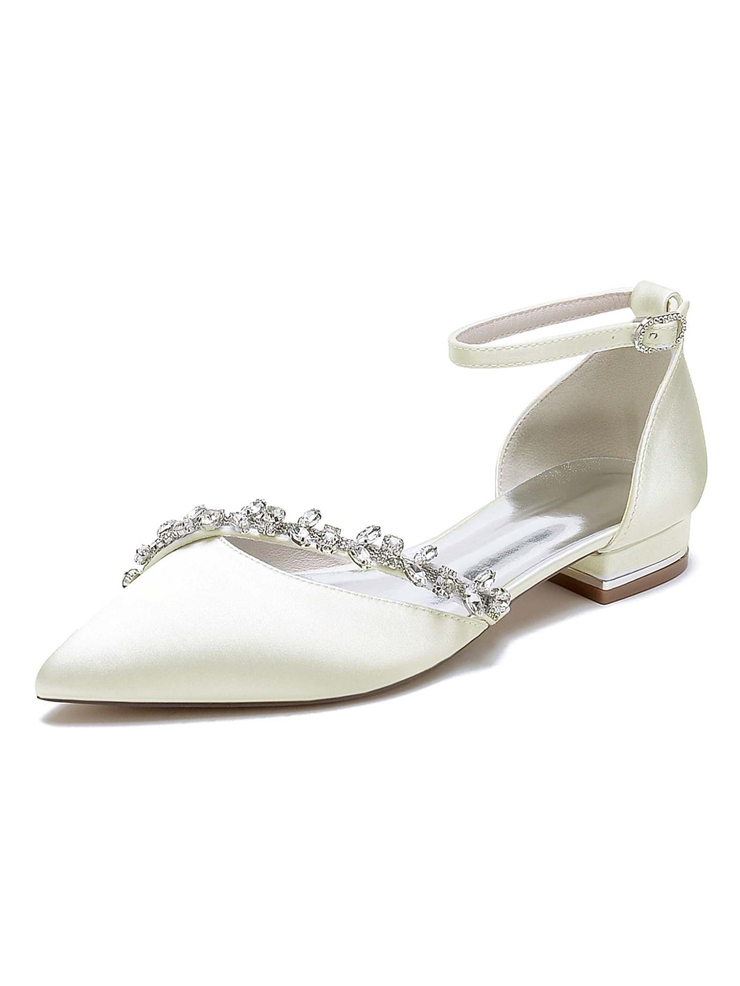 Bridal Shoes for Women with Rhinestones Low Heel and Pointed Toe