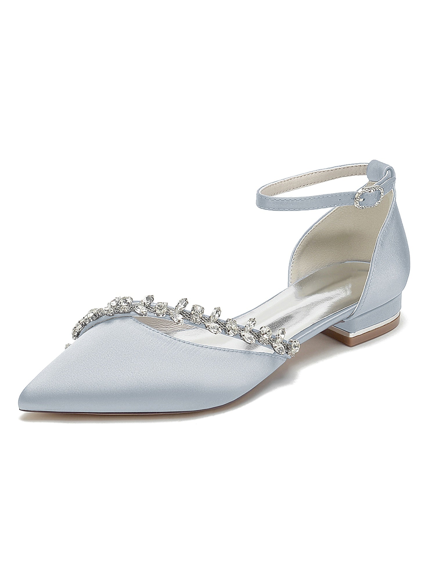 Bridal Shoes for Women with Rhinestones Low Heel and Pointed Toe
