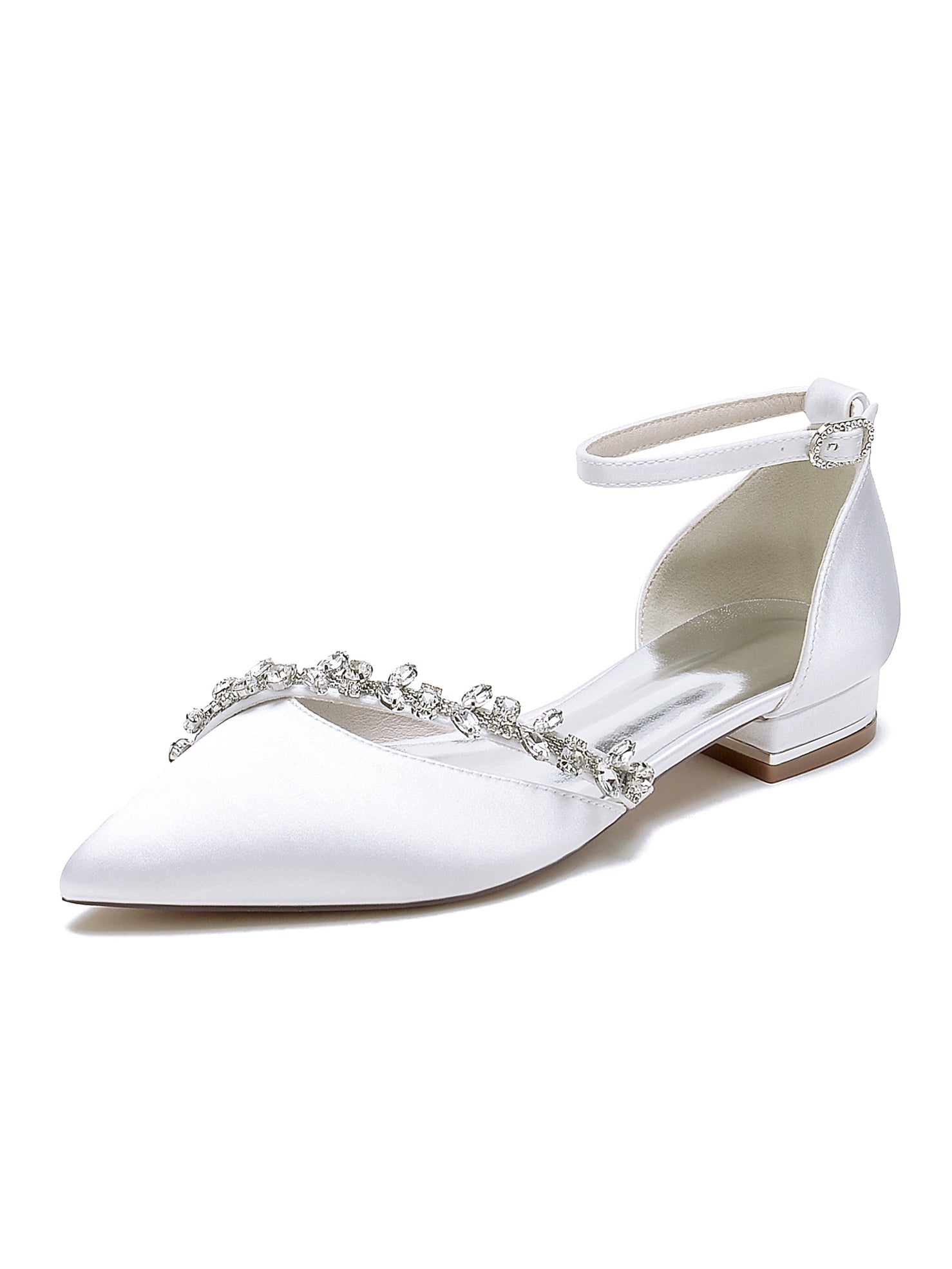 Bridal Shoes for Women with Rhinestones Low Heel and Pointed Toe