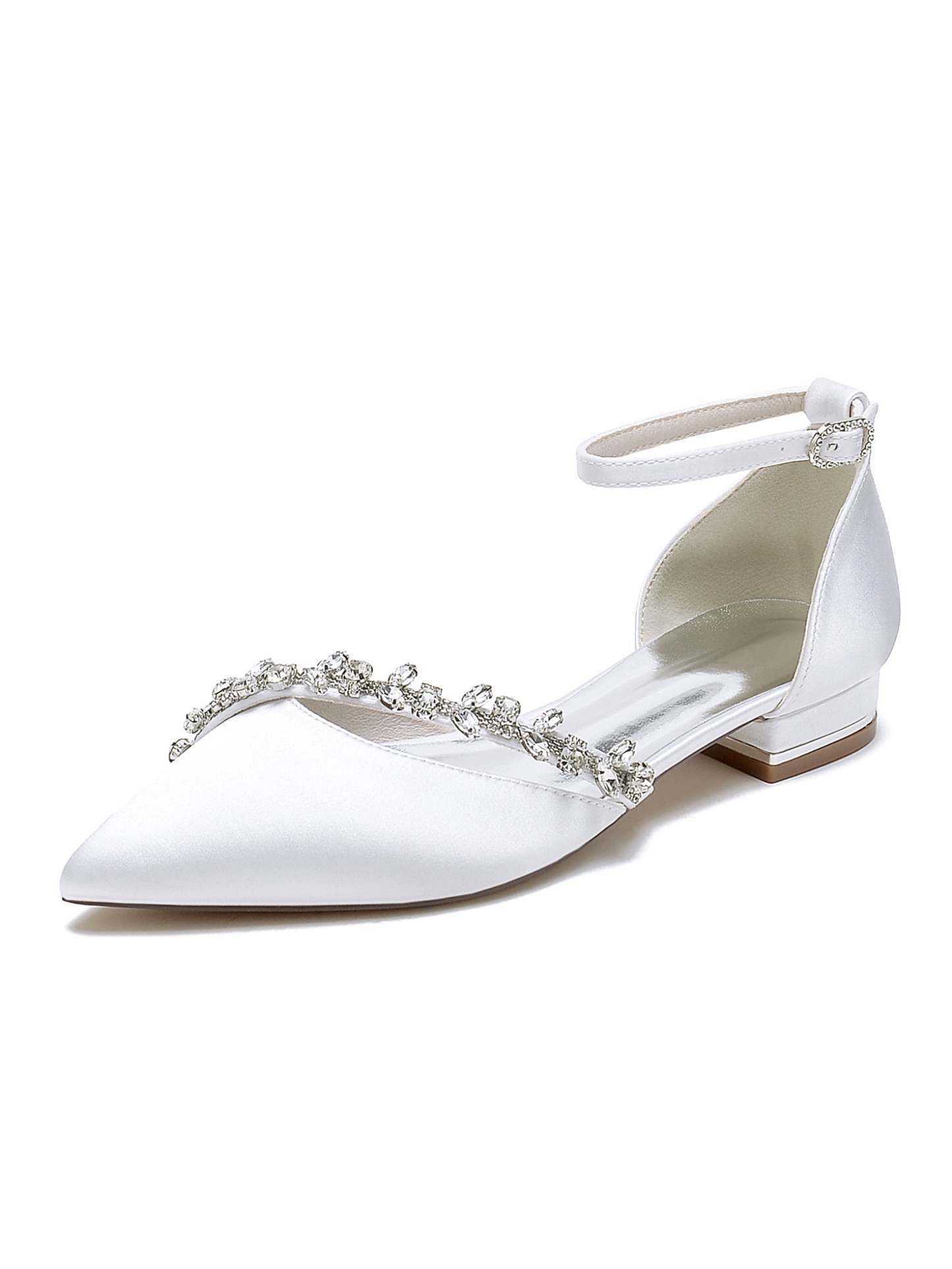 Bridal Shoes for Women with Rhinestones Low Heel and Pointed Toe