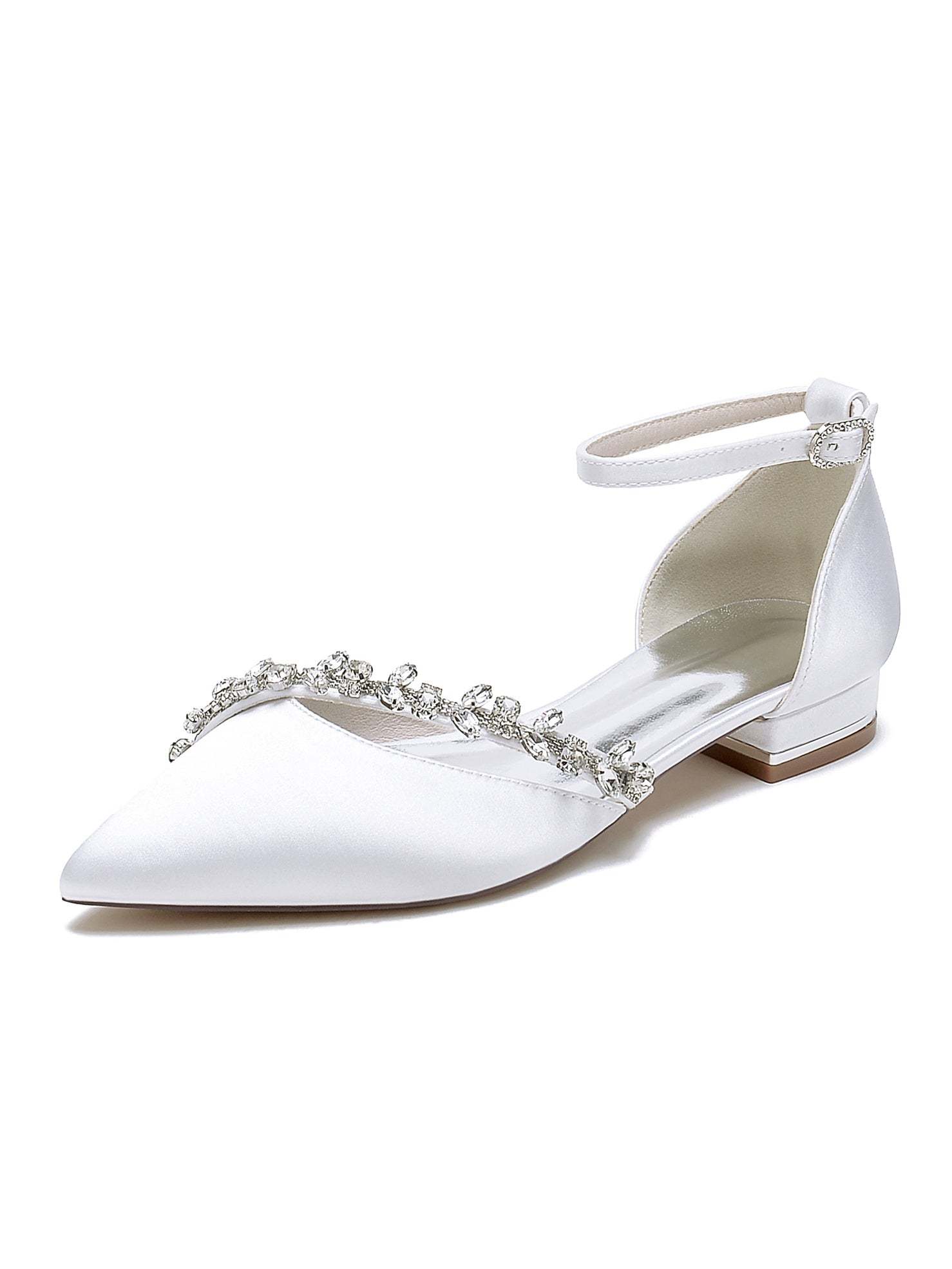 Bridal Shoes for Women with Rhinestones Low Heel and Pointed Toe
