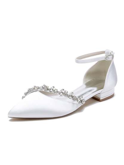 Bridal Shoes for Women with Rhinestones Low Heel and Pointed Toe
