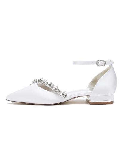 Bridal Shoes for Women with Rhinestones Low Heel and Pointed Toe