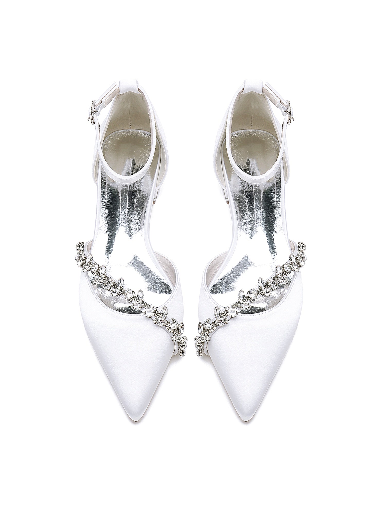 Bridal Shoes for Women with Rhinestones Low Heel and Pointed Toe