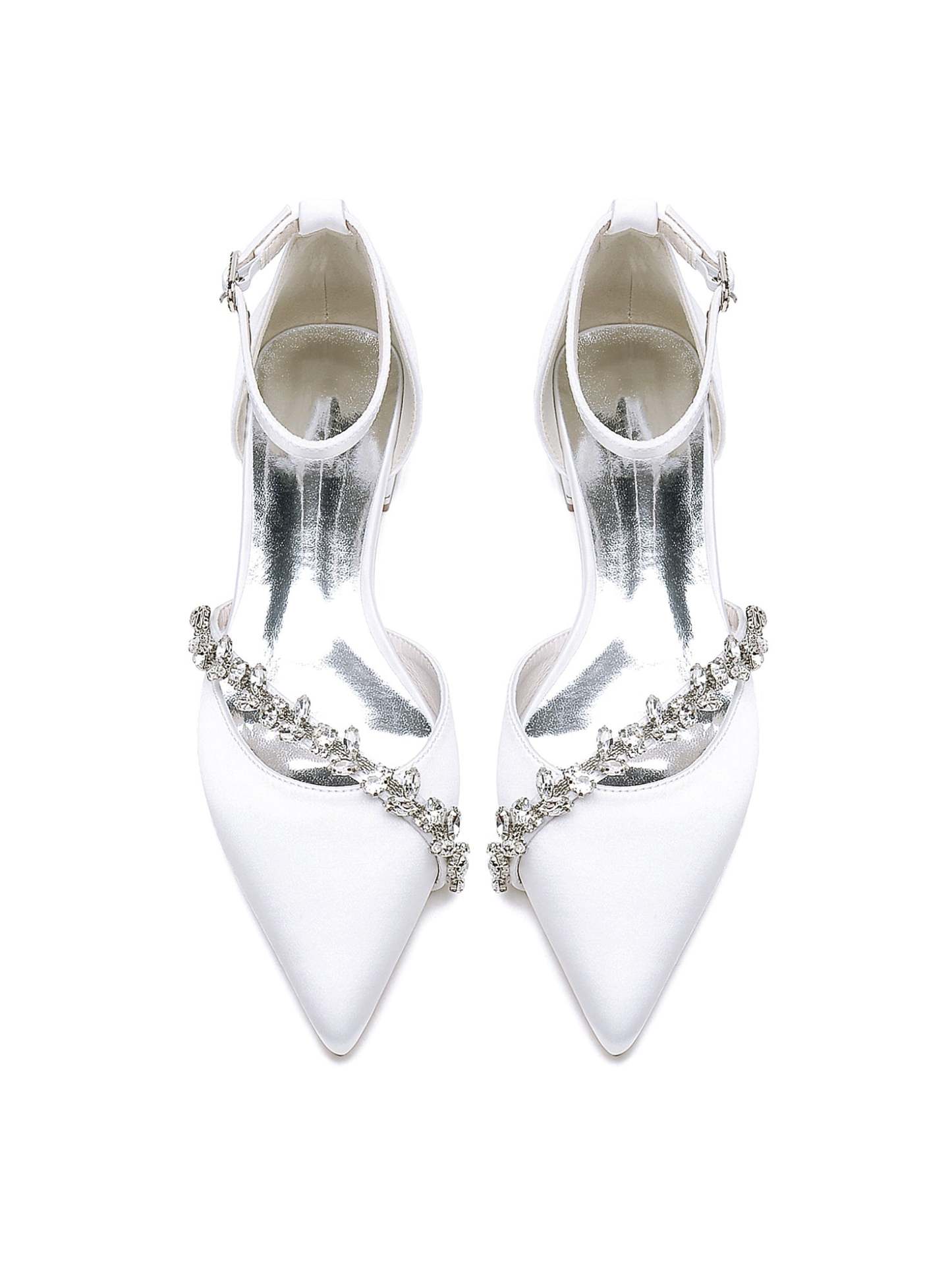 Bridal Shoes for Women with Rhinestones Low Heel and Pointed Toe