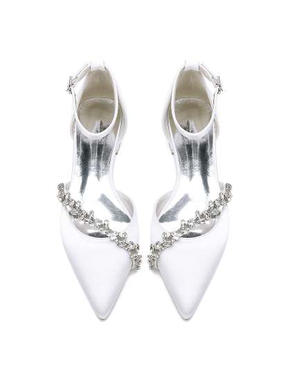 Bridal Shoes for Women with Rhinestones Low Heel and Pointed Toe