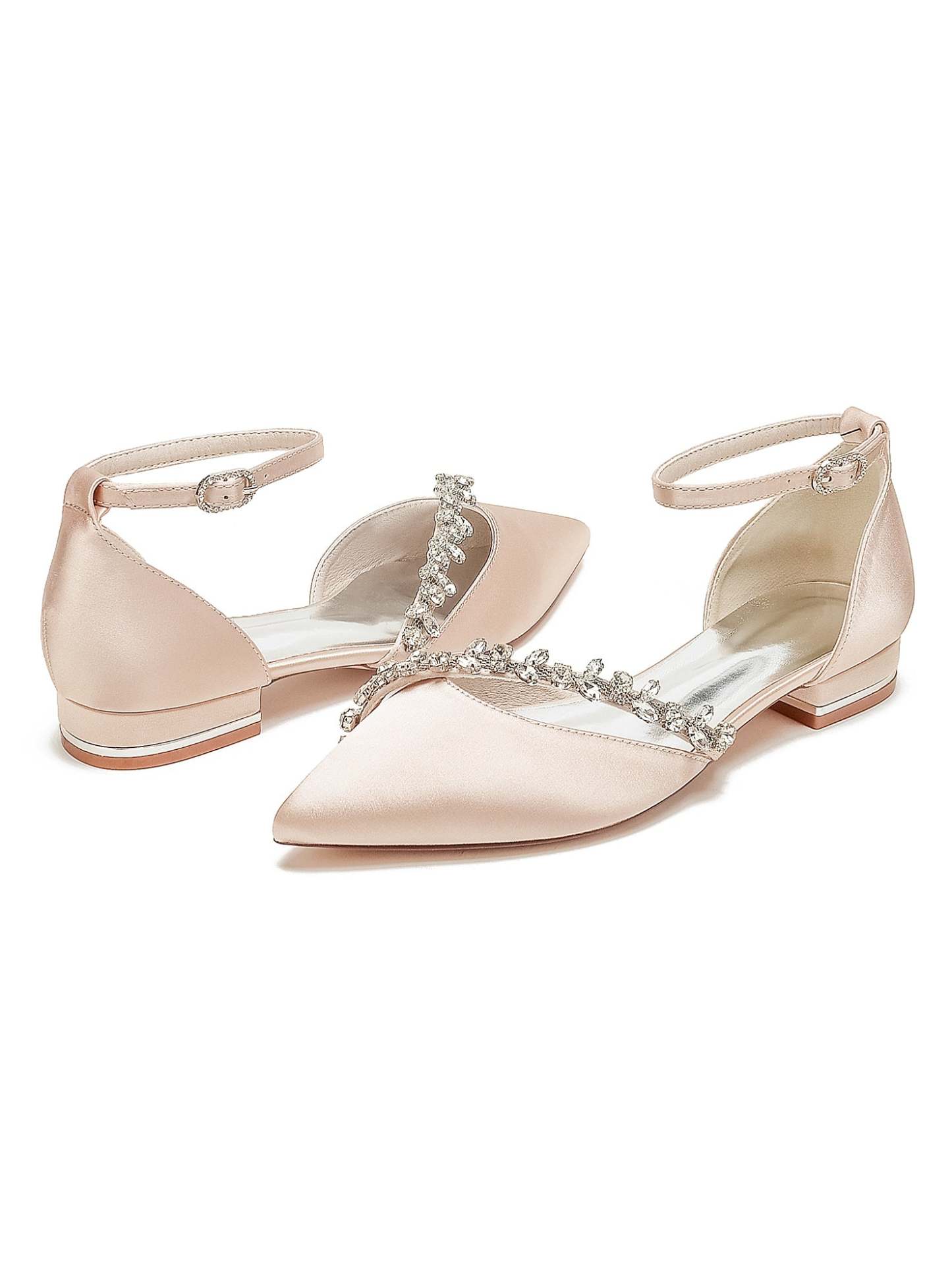 Bridal Shoes for Women with Rhinestones Low Heel and Pointed Toe