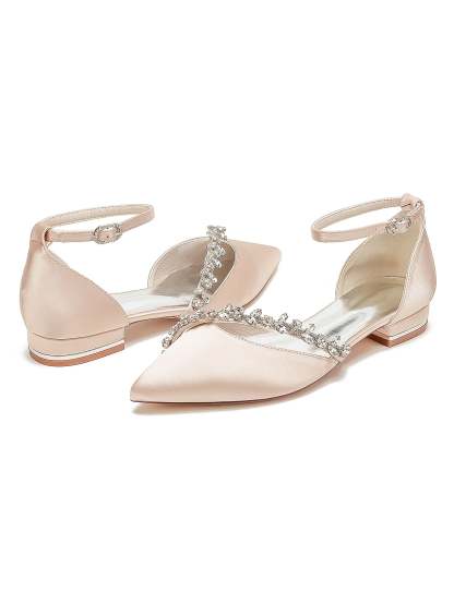 Bridal Shoes for Women with Rhinestones Low Heel and Pointed Toe
