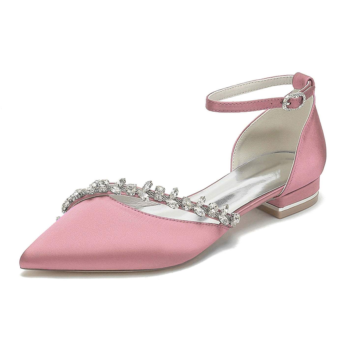 Bridal Shoes for Women with Rhinestones Low Heel and Pointed Toe