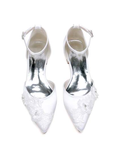 Bridesmaid Lace Flat Heel Wedding Shoes for Women with Pointed Toe