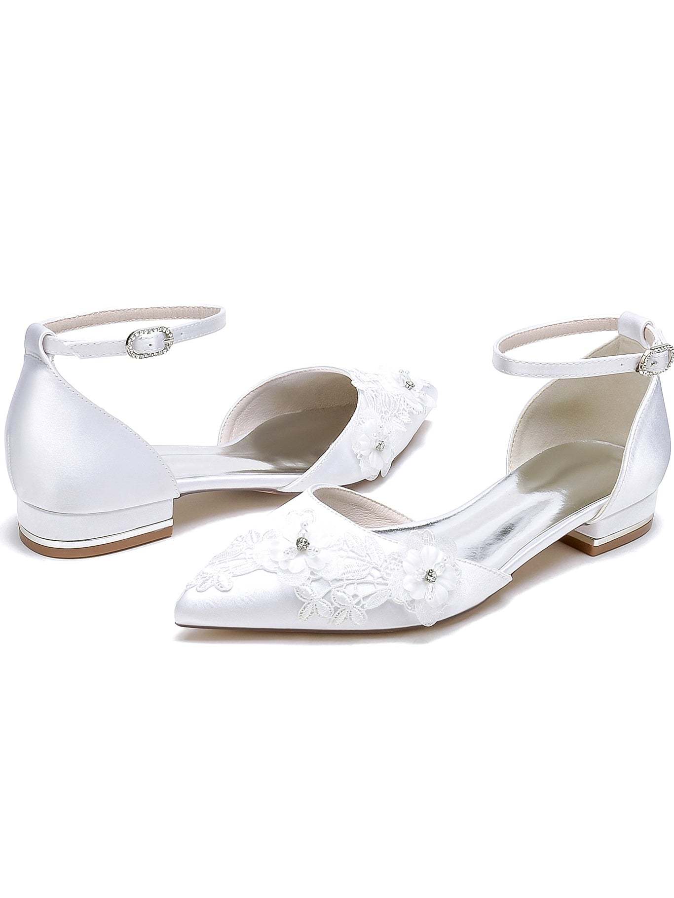 Bridesmaid Lace Flat Heel Wedding Shoes for Women with Pointed Toe