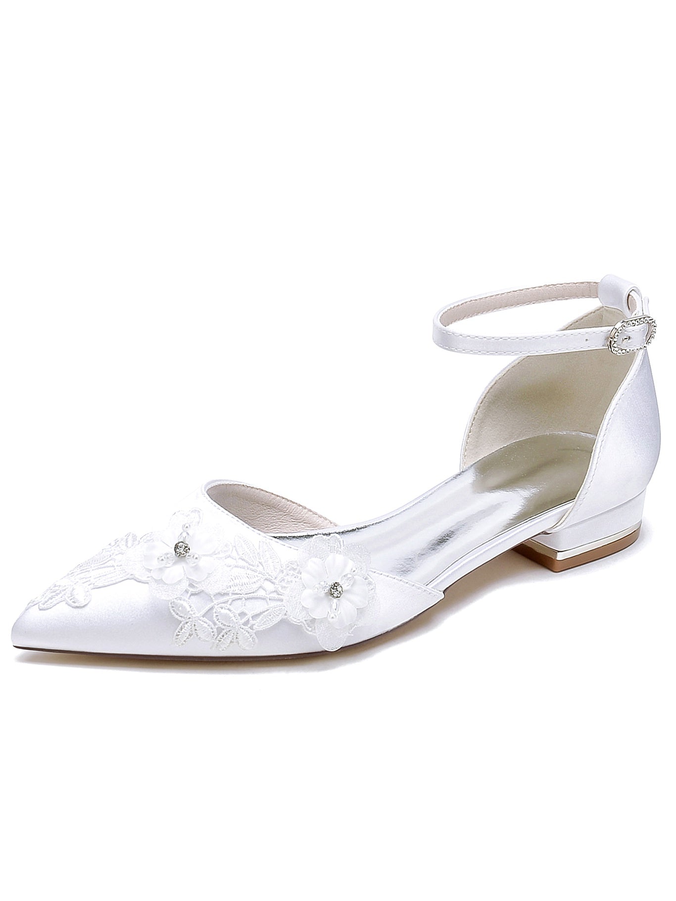 Bridesmaid Lace Flat Heel Wedding Shoes for Women with Pointed Toe