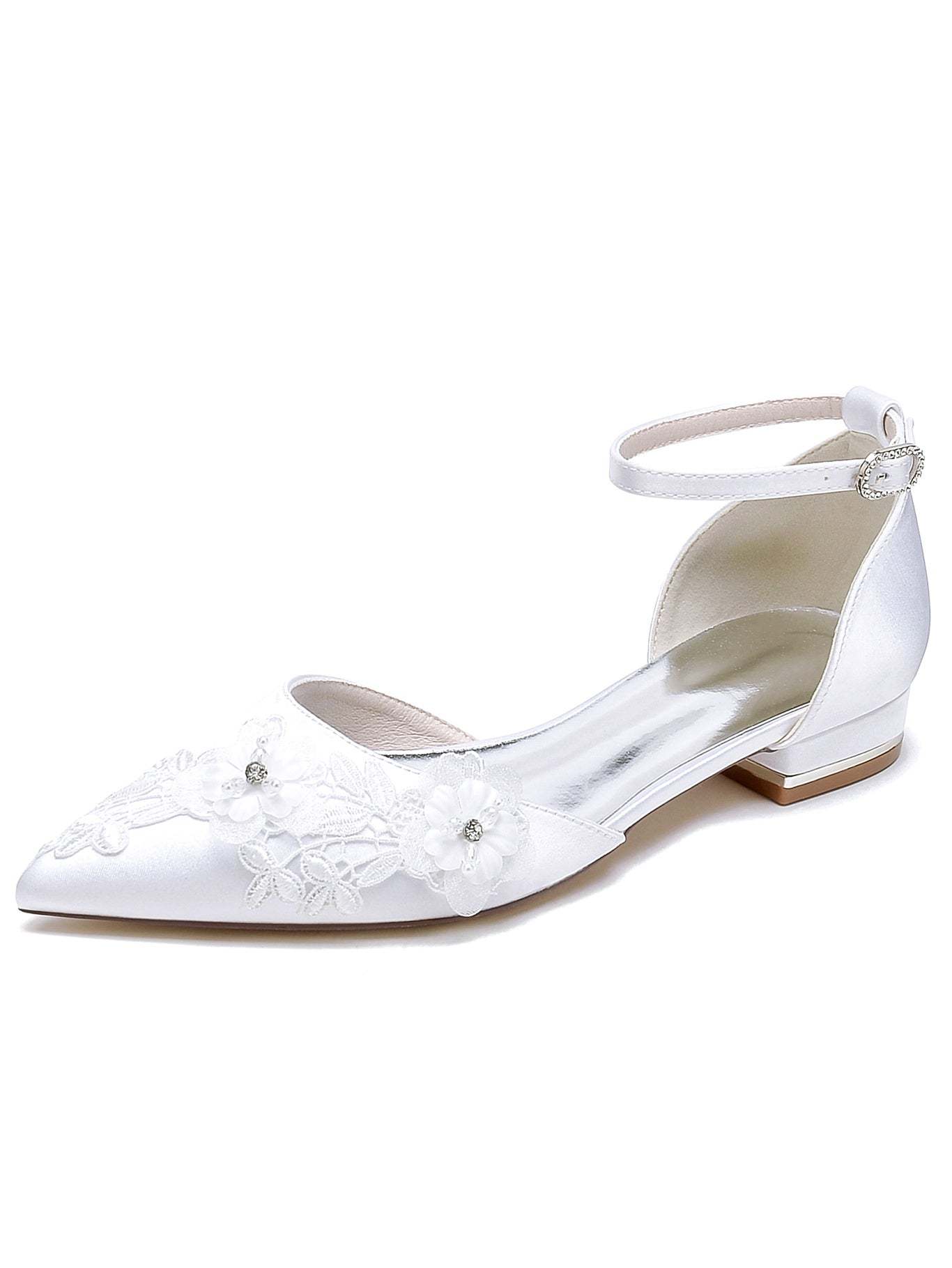 Bridesmaid Lace Flat Heel Wedding Shoes for Women with Pointed Toe